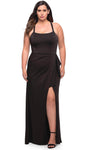 Jersey Floor Length Square Neck Sleeveless Slit Back Zipper Sheath Natural Waistline Sheath Dress With Ruffles