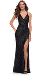 Sophisticated V-neck Sheath Sleeveless Plunging Neck Fitted Slit Sequined Natural Waistline Sheath Dress/Prom Dress/Party Dress with a Brush/Sweep Train