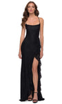 Floor Length Sleeveless Spaghetti Strap Open-Back Lace-Up Fitted Hidden Back Zipper Slit Sheath Lace Square Neck Ruffle Trim Natural Waistline Sheath Dress