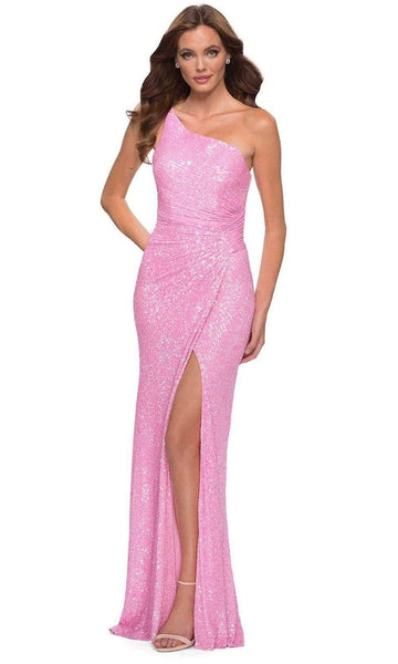 Sexy Natural Waistline Ruched Open-Back Sequined Slit Back Zipper Asymmetric Fitted Sheath Sleeveless Floor Length Sheath Dress/Evening Dress with a Brush/Sweep Train