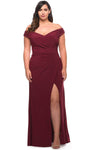Plus Size Jersey Sweetheart Sheath Ruched Back Zipper Slit Natural Waistline Short Sleeves Sleeves Off the Shoulder Sheath Dress/Prom Dress with a Brush/Sweep Train