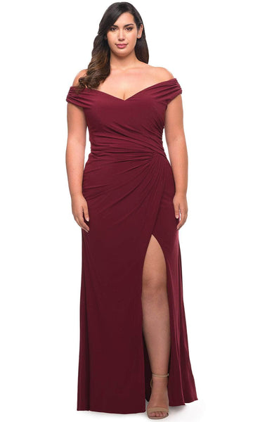 Plus Size Sheath Natural Waistline Short Sleeves Sleeves Off the Shoulder Jersey Slit Back Zipper Ruched Sweetheart Sheath Dress/Prom Dress with a Brush/Sweep Train