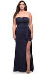 Plus Size Strapless Jersey Sweetheart Sheath Natural Princess Seams Waistline Slit Hidden Back Zipper Sheath Dress/Prom Dress with a Brush/Sweep Train With Ruffles