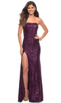 Strapless Floor Length Straight Neck Sheath Slit Ruched Sequined Natural Waistline Sheath Dress with a Brush/Sweep Train