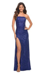 Strapless Sequined Slit Ruched Natural Waistline Floor Length Straight Neck Sheath Sheath Dress with a Brush/Sweep Train