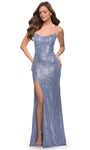 Modest Spaghetti Strap Sequined Open-Back Slit Fitted Back Zipper Natural Waistline Sheath Scoop Neck Floor Length Sheath Dress/Evening Dress/Prom Dress with a Brush/Sweep Train