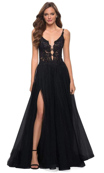 Plus Size A-line V-neck Floor Length Natural Waistline Semi Sheer Open-Back Gathered Hidden Back Zipper Mesh Crystal Fitted Beaded Slit Embroidered Plunging Neck Sleeveless Prom Dress with a Brush/Swe