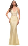 V-neck Sleeveless Floor Length Sheath Natural Waistline Plunging Neck Fitted Open-Back Ruched Sheath Dress/Evening Dress