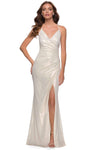 Tall Sexy V-neck Sheath Floor Length Wrap Slit Open-Back Flowy Back Zipper Fitted Natural Waistline Sleeveless Spaghetti Strap Sheath Dress/Evening Dress with a Brush/Sweep Train