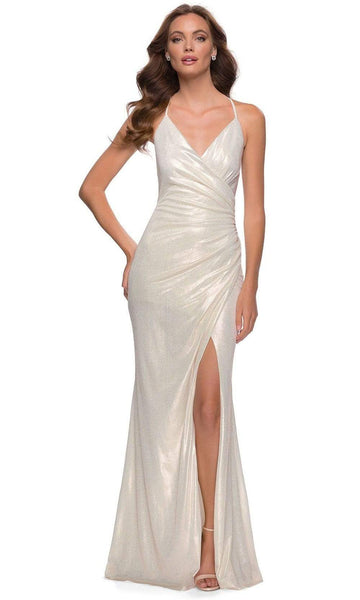 Tall Sexy V-neck Sheath Floor Length Sleeveless Spaghetti Strap Natural Waistline Back Zipper Fitted Wrap Slit Open-Back Flowy Sheath Dress/Evening Dress with a Brush/Sweep Train