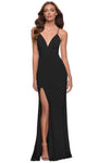 V-neck Slit Lace-Up Ruched Sheath Empire Waistline Plunging Neck Jersey Spaghetti Strap Fall Sheath Dress with a Brush/Sweep Train