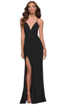 V-neck Slit Lace-Up Ruched Jersey Empire Waistline Sheath Fall Spaghetti Strap Plunging Neck Sheath Dress with a Brush/Sweep Train
