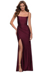 Straight Neck Spaghetti Strap Jersey Sheath Natural Waistline Open-Back Lace-Up Slit Back Zipper Draped Sheath Dress with a Brush/Sweep Train