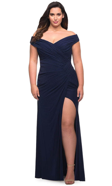 Plus Size Short Sleeves Sleeves Off the Shoulder Slit Hidden Back Zipper Faux Wrap Ruched Fitted Sheath Sweetheart Natural Waistline Jersey Sheath Dress/Prom Dress with a Brush/Sweep Train