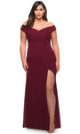 Plus Size Jersey Slit Fitted Faux Wrap Ruched Hidden Back Zipper Short Sleeves Sleeves Off the Shoulder Sheath Natural Waistline Sweetheart Sheath Dress/Prom Dress with a Brush/Sweep Train