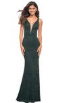 V-neck Sleeveless Plunging Neck Lace Mermaid Illusion Back Zipper Beaded Open-Back Sheer Natural Waistline Dress with a Brush/Sweep Train