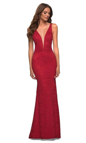 V-neck Mermaid Illusion Sheer Open-Back Beaded Back Zipper Lace Natural Waistline Plunging Neck Sleeveless Dress with a Brush/Sweep Train