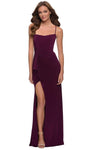 Spaghetti Strap Straight Neck Jersey Natural Waistline Sheath Ruched Slit Lace-Up Gathered Open-Back Sheath Dress/Prom Dress with a Brush/Sweep Train With Ruffles