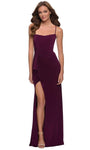 Jersey Spaghetti Strap Sheath Straight Neck Natural Waistline Lace-Up Open-Back Slit Gathered Ruched Sheath Dress/Prom Dress with a Brush/Sweep Train With Ruffles