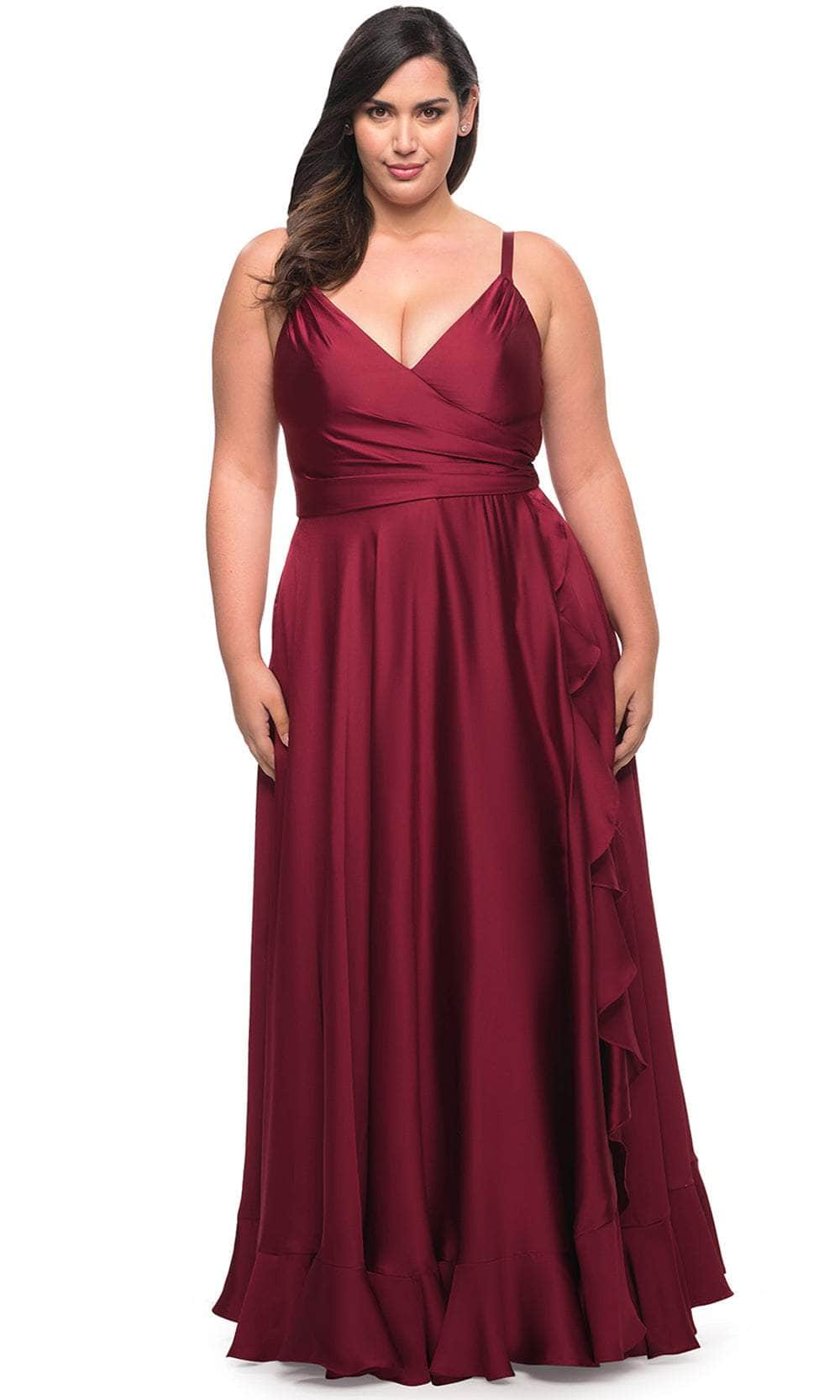 La Femme 29740 - Ruffled Slit Evening Dress
