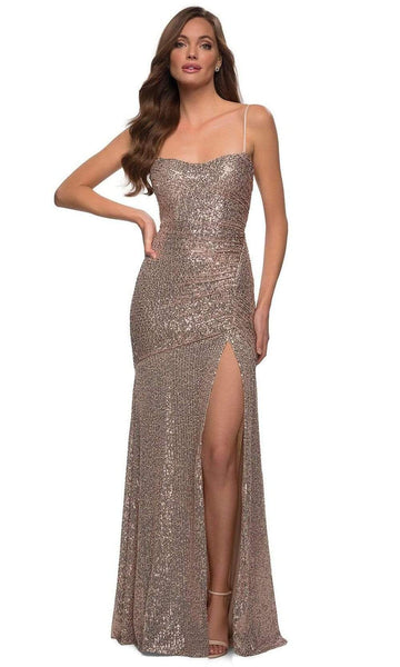 Mermaid Natural Waistline Ruched Slit Lace-Up Sequined Gathered Open-Back Sweetheart Spaghetti Strap Dress with a Brush/Sweep Train
