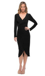 Sophisticated V-neck Jersey Long Sleeves Sheath Natural Waistline Above the Knee Ruched Back Zipper Fitted Wrap Sheath Dress