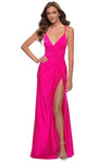 V-neck Sleeveless Spaghetti Strap Floor Length Natural Waistline Fitted Open-Back Slit Wrap Back Zipper Sheath Sheath Dress/Evening Dress/Prom Dress with a Brush/Sweep Train