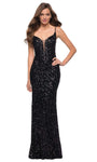 V-neck Plunging Neck Sweetheart Spaghetti Strap Back Zipper Sequined Sheer Illusion Natural Waistline Sheath Sheath Dress/Prom Dress with a Brush/Sweep Train