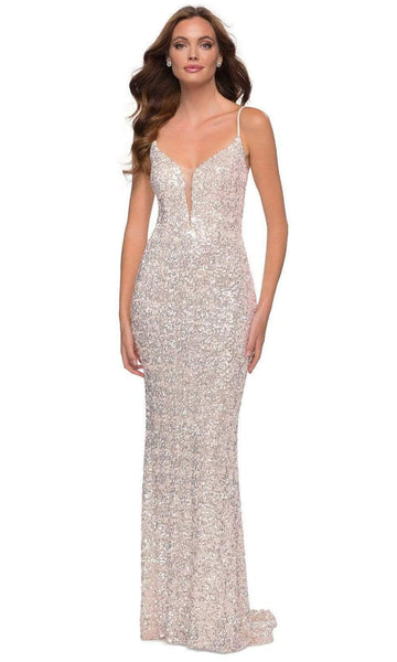 V-neck Plunging Neck Sweetheart Spaghetti Strap Natural Waistline Sheer Illusion Sequined Back Zipper Sheath Sheath Dress/Prom Dress with a Brush/Sweep Train