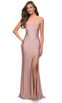 Jersey Slit Cutout Open-Back Back Zipper Spaghetti Strap Natural Waistline Bandeau Neck Scoop Neck Sheath Fall Sheath Dress with a Brush/Sweep Train With Rhinestones