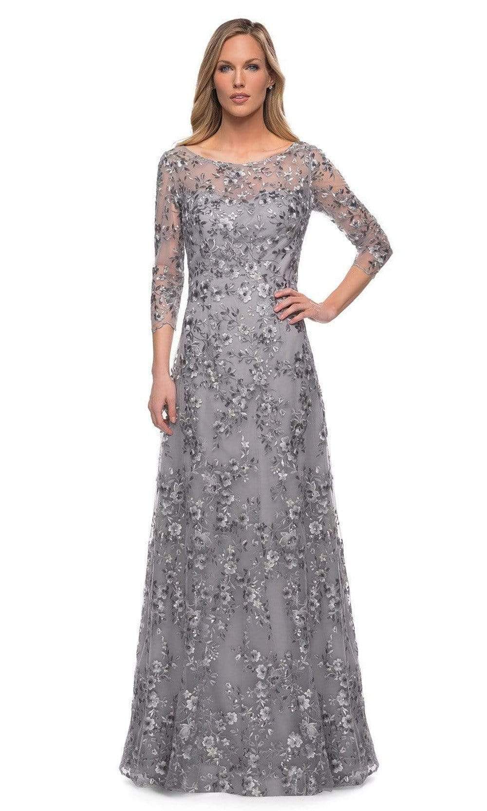 La Femme - 29903 Floral Embroidered Sheer Sleeve Gown
