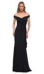 Jersey Off the Shoulder Floor Length Sheath Open-Back Ruched Fitted Back Zipper Natural Waistline Sheath Dress/Evening Dress