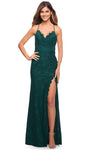 V-neck Sleeveless Slit Fitted Plunging Neck Lace Sheath Natural Waistline Floor Length Sheath Dress/Evening Dress/Prom Dress with a Brush/Sweep Train