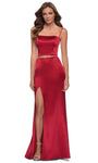 Satin Floor Length Natural Waistline Sheath Slit Open-Back Fitted Sleeveless Spaghetti Strap Square Neck Sheath Dress/Evening Dress