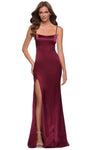 Modest Natural Waistline Sheath Scoop Neck Floor Length Sleeveless Back Zipper Slit Fitted Satin Sheath Dress/Prom Dress with a Brush/Sweep Train