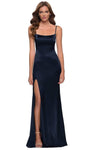 Modest Sleeveless Fitted Slit Back Zipper Floor Length Scoop Neck Satin Sheath Natural Waistline Sheath Dress/Prom Dress with a Brush/Sweep Train