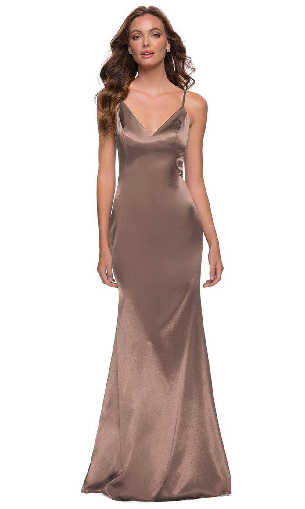 La Femme - 29960 Sleeveless V-Neck Fitted Satin Simple Prom Dress
