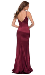 La Femme - 29960 Sleeveless V-Neck Fitted Satin Long Dress