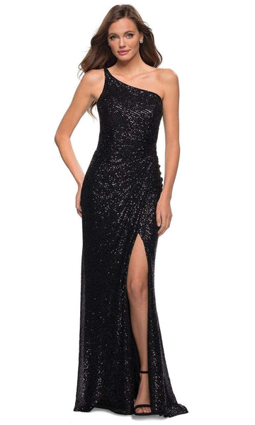 Floor Length Natural Waistline Gathered Slit Asymmetric Sequined Open-Back Fitted Ruched One Shoulder Sheath Sheath Dress/Prom Dress with a Brush/Sweep Train