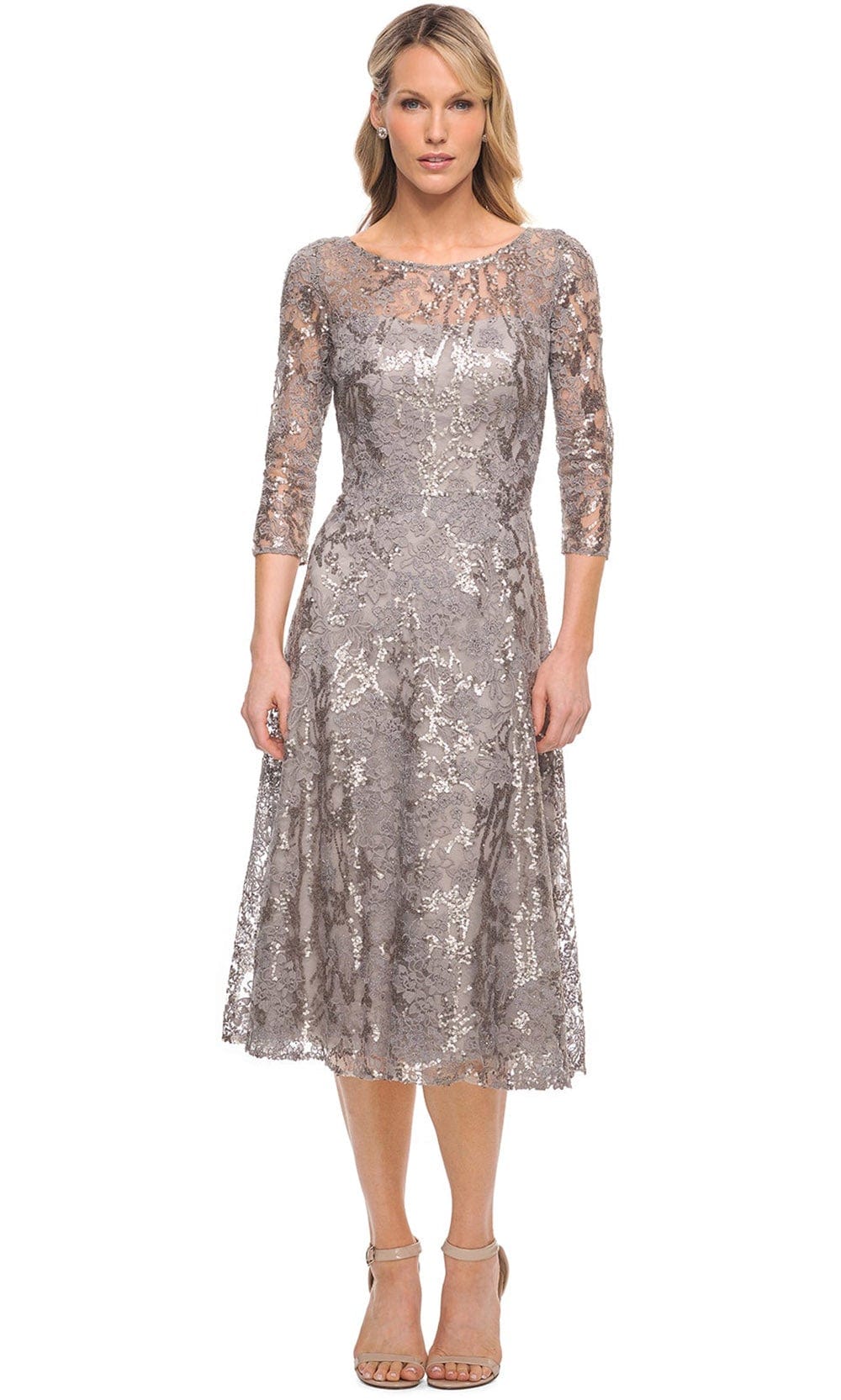 La Femme 29993 - Sparkly Embroidered Tea Length Dress

