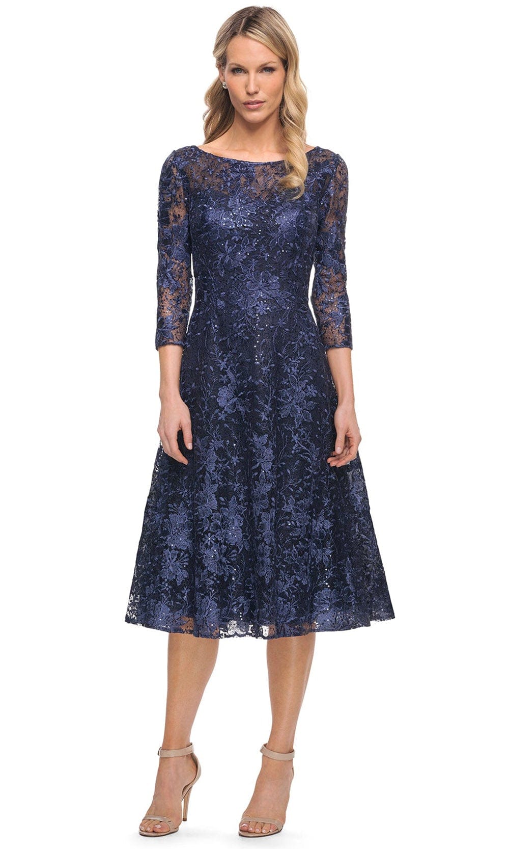 La Femme 30005 - Embroidered Tea Length Dress
