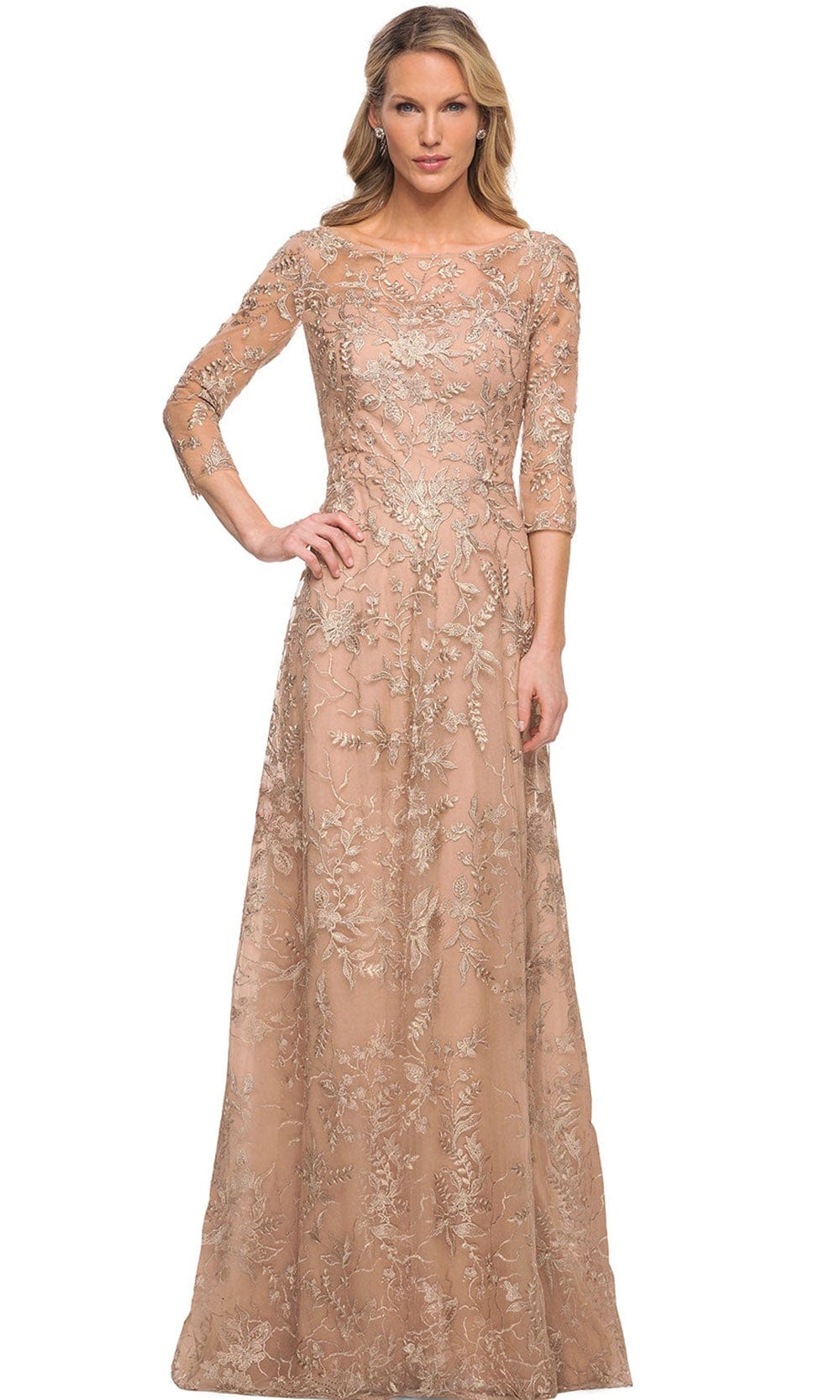 La Femme 30021 - Sheer Lace Sheath Mother of the Bride Dress
