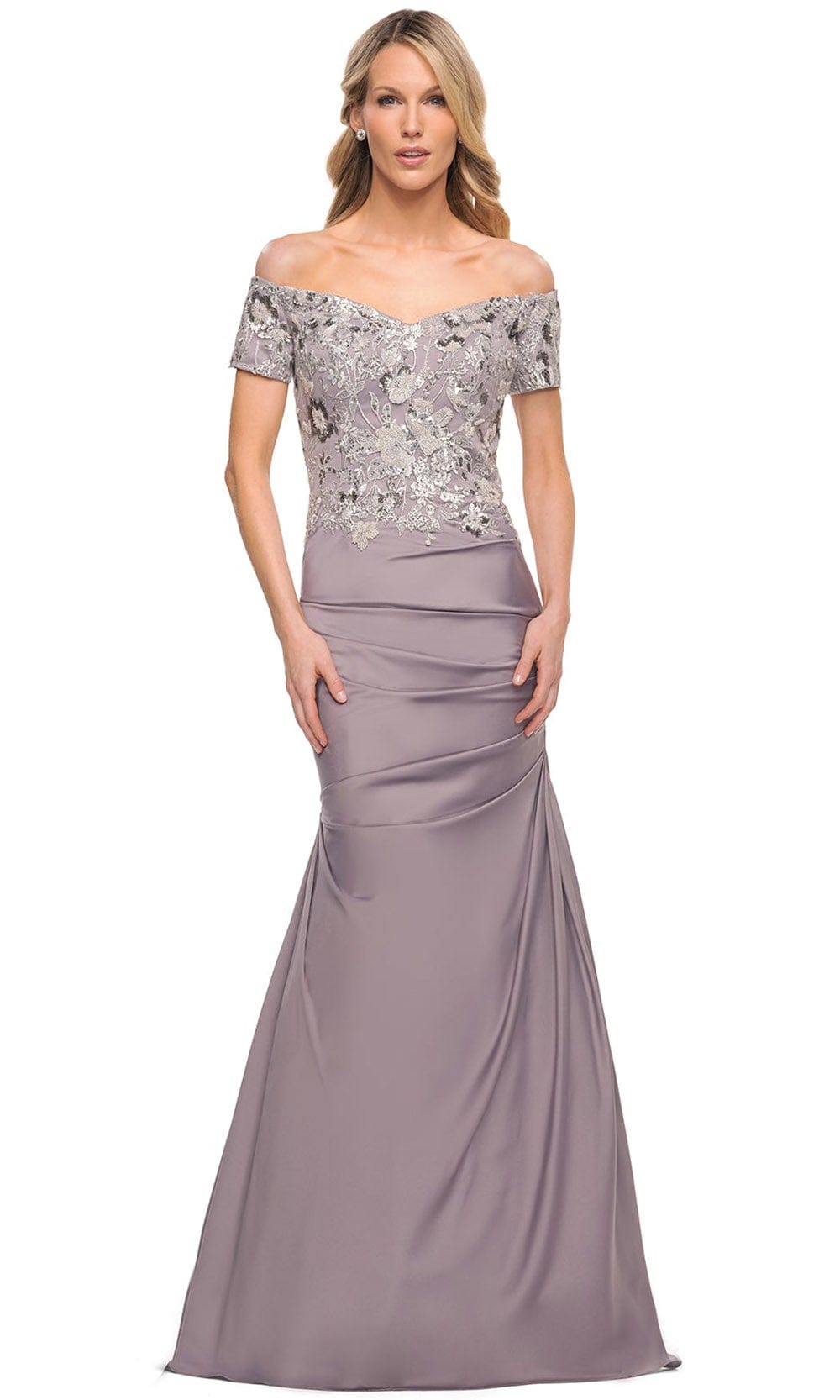 La Femme 30045 - Off-Shoulder Embroidered Dress
