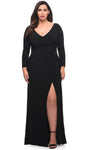 Sophisticated V-neck Jersey Sheath Ruched Slit Sheath Dress by La Femme