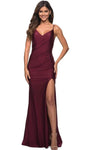 V-neck Sleeveless Spaghetti Strap Natural Waistline Sheath V Back Back Zipper Open-Back Fitted Ruched Slit Jersey Sheath Dress/Evening Dress with a Brush/Sweep Train