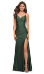 V-neck Jersey Natural Waistline V Back Open-Back Fitted Ruched Slit Back Zipper Sleeveless Spaghetti Strap Sheath Sheath Dress/Evening Dress with a Brush/Sweep Train