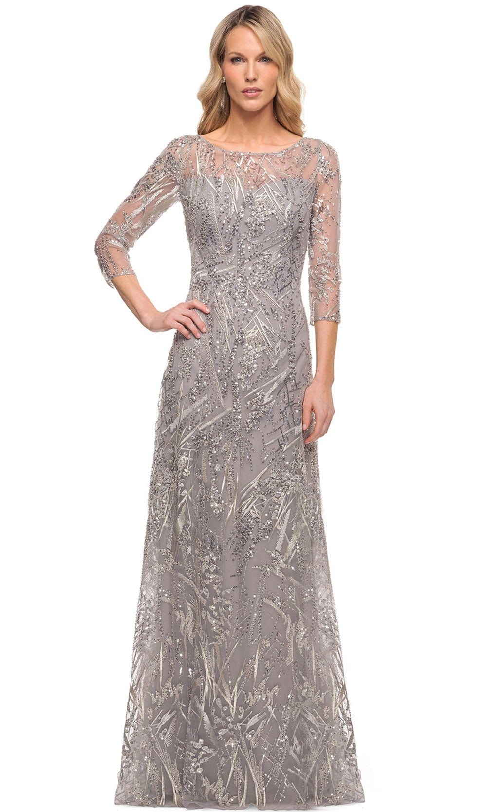 La Femme 30161 - Embroidered Sheer Lace A-Line Mother of the Groom Dress
