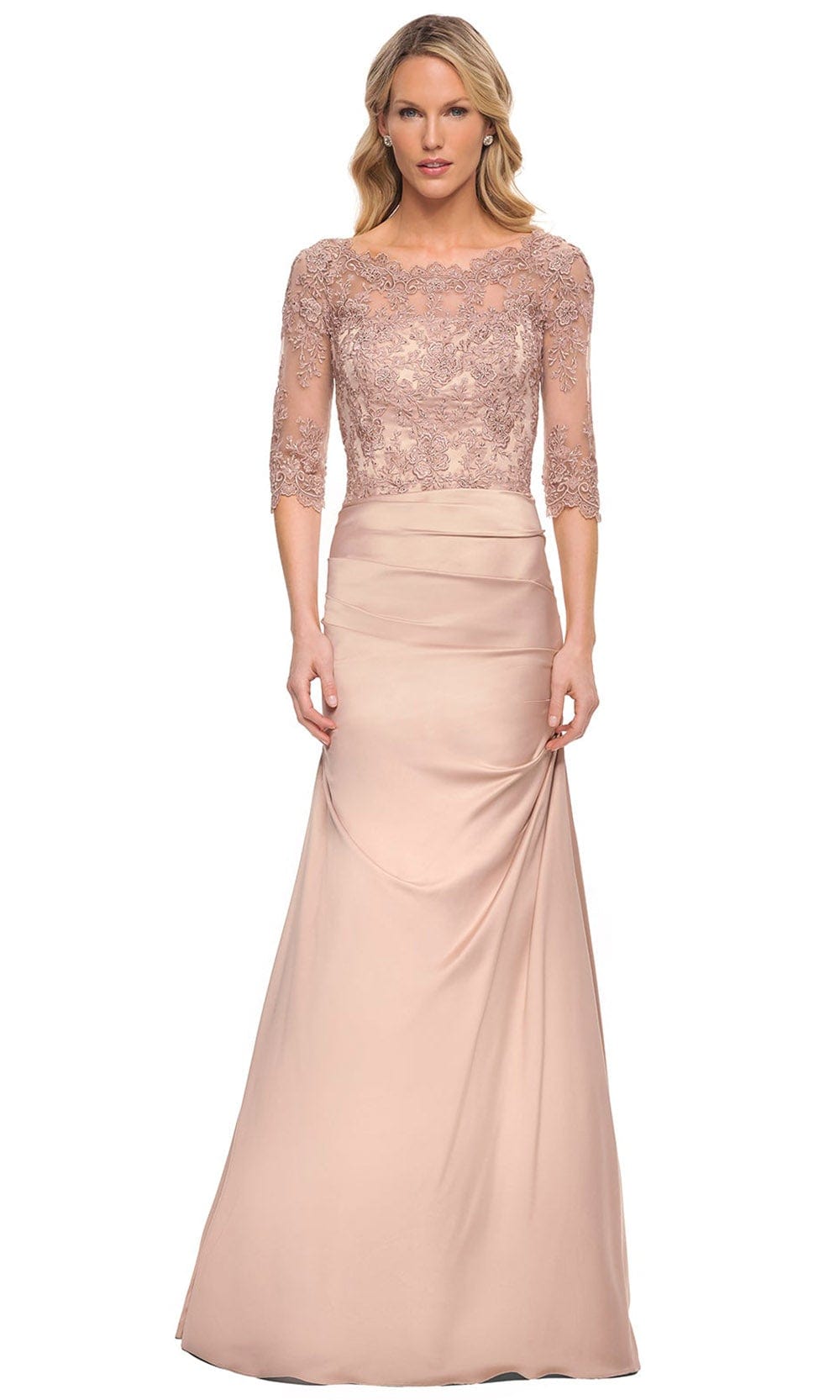 La Femme 30162 - Lace And Satin Sheer Gown
