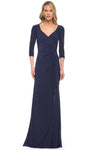 V-neck Floor Length Jersey Back Zipper Open-Back Pleated Beaded Ruched Sheath Sweetheart 3/4 Sleeves Natural Waistline Sheath Dress/Evening Dress With Ruffles