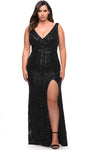 V-neck Sleeveless Sheath Empire Waistline Sequined Slit V Back Back Zipper Sheath Dress